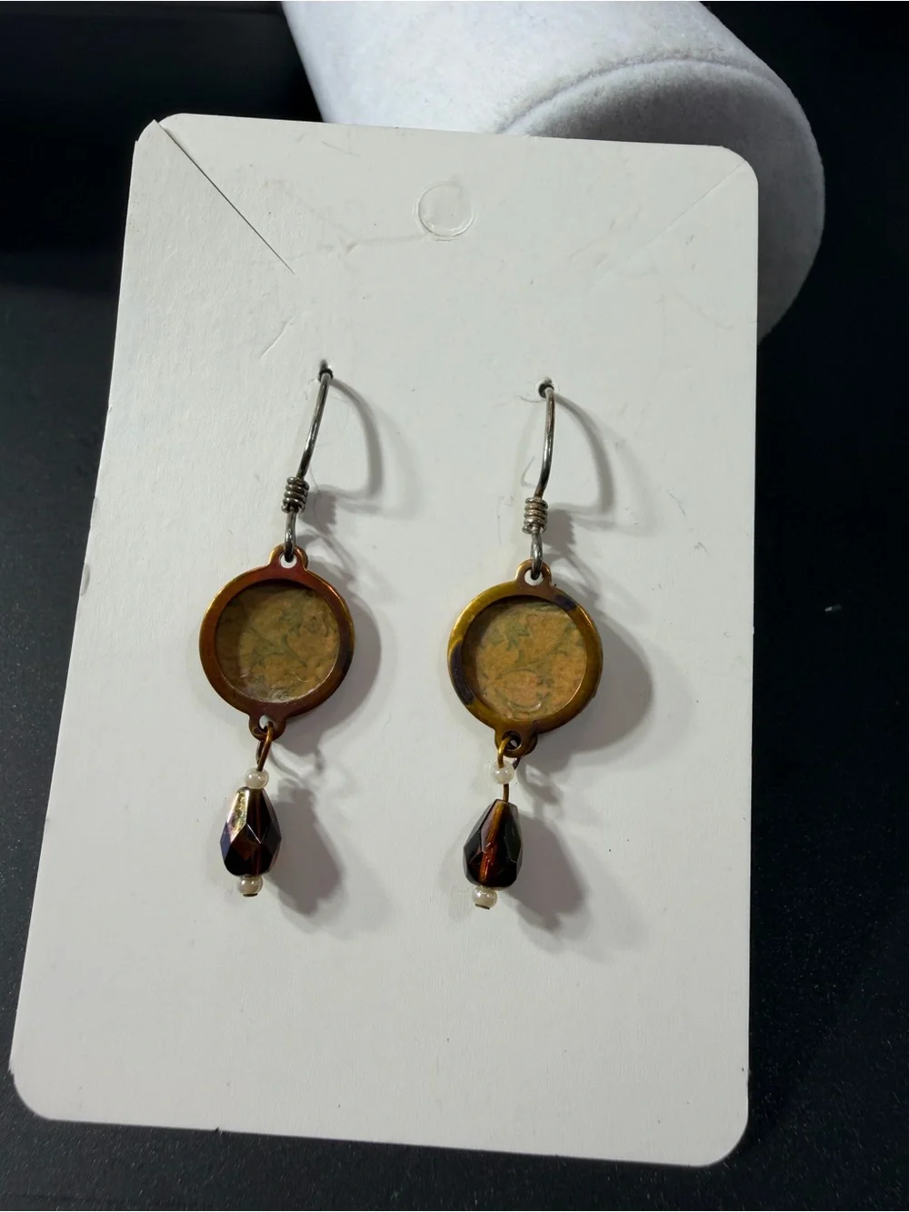 Vintage 925 Sterling Silver Signed Round Dangle Drop Earrings Hook